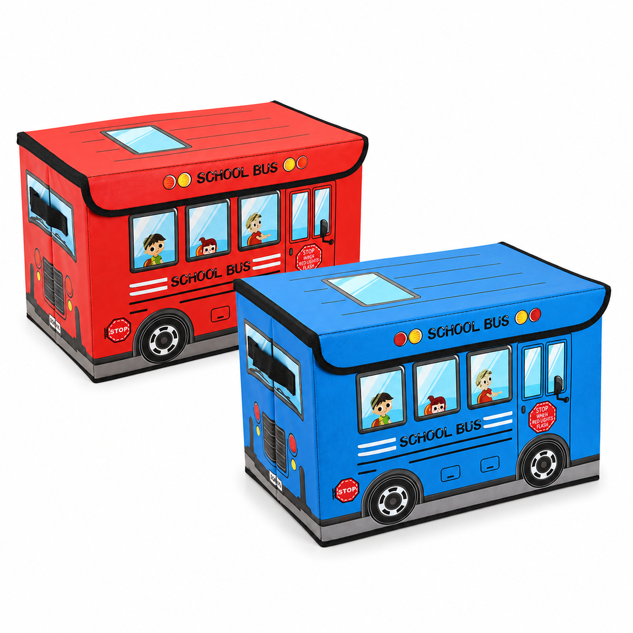 Bus-opbergbox voor magnetisch speelgoed – rood en blauw
