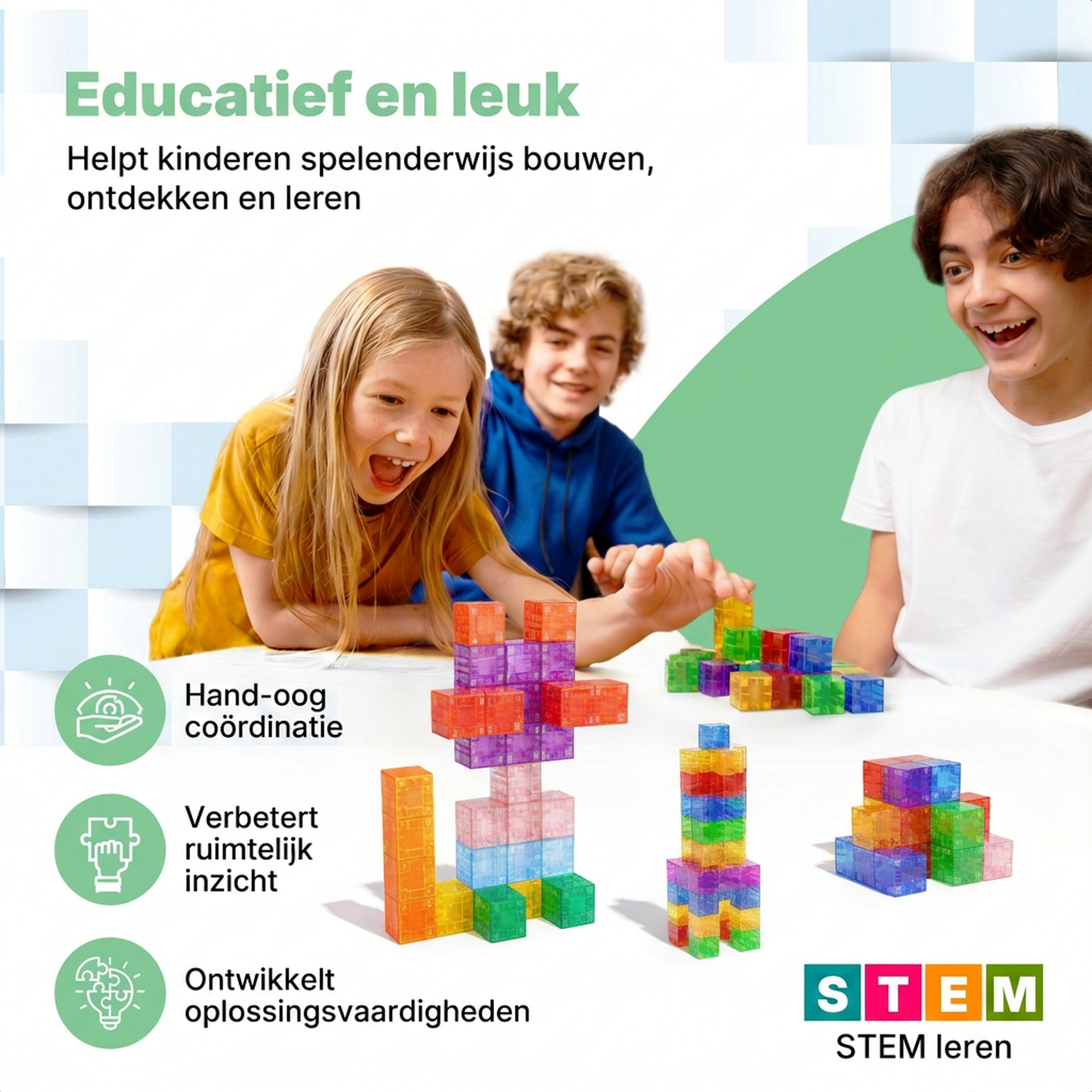 Transparante bouwblokken 32 bouwset - transparante magnetische blokjes voor kinderen van Klegu