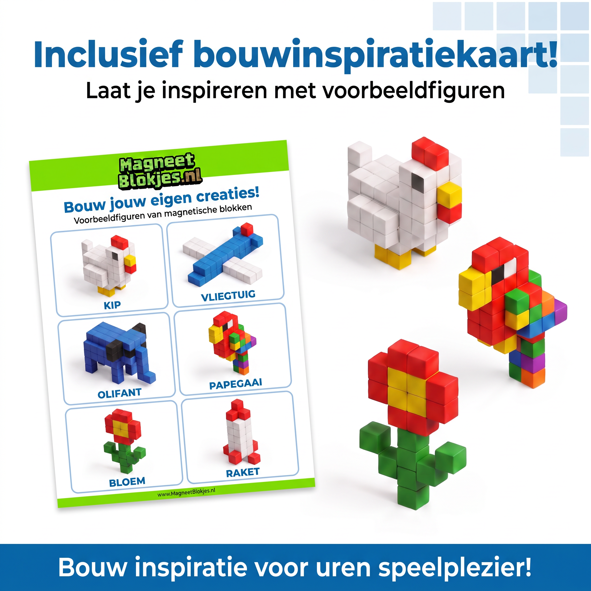 Klegu Gekleurde bouwblokken 400 magnetische bouwblokken - gekleurde bouwstukjes voor kinderen