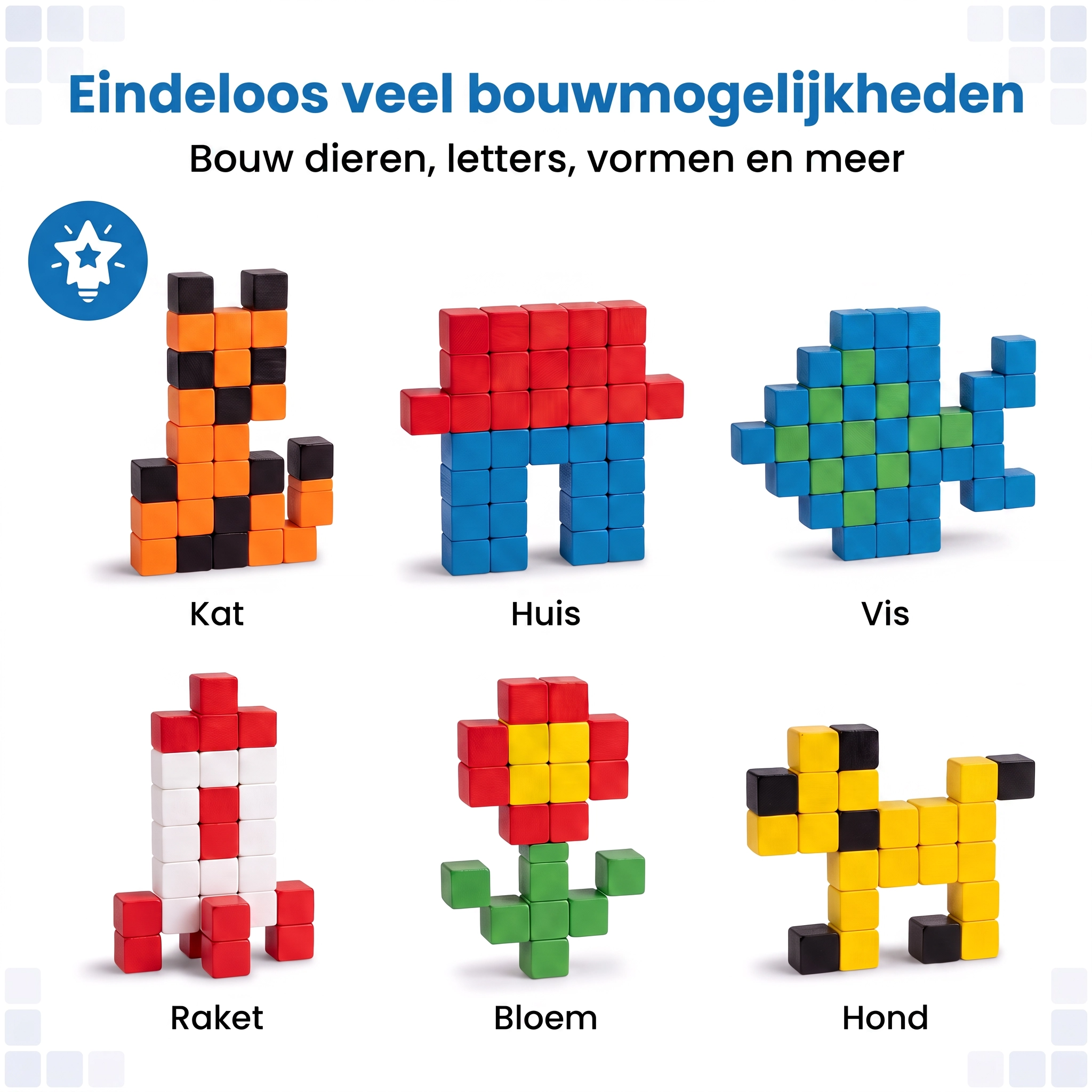 Klegu Gekleurde bouwblokken 40 gekleurde magnetische bouwblokken set - 40 stukjes productfoto